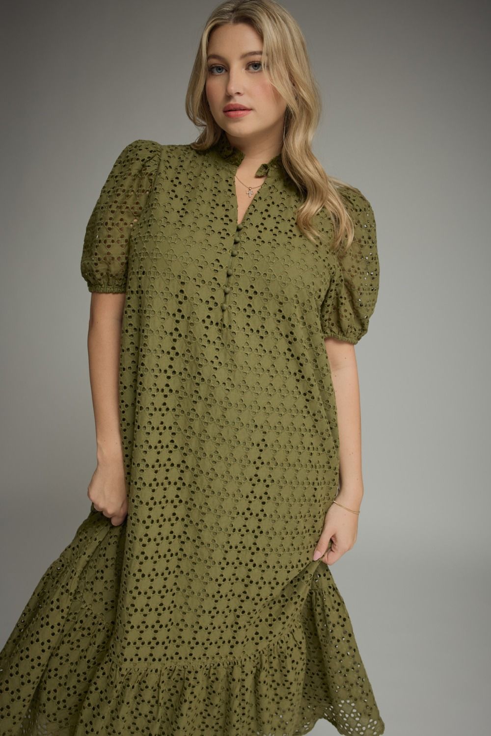 D29377P Curvy Eyelet Midi Dress