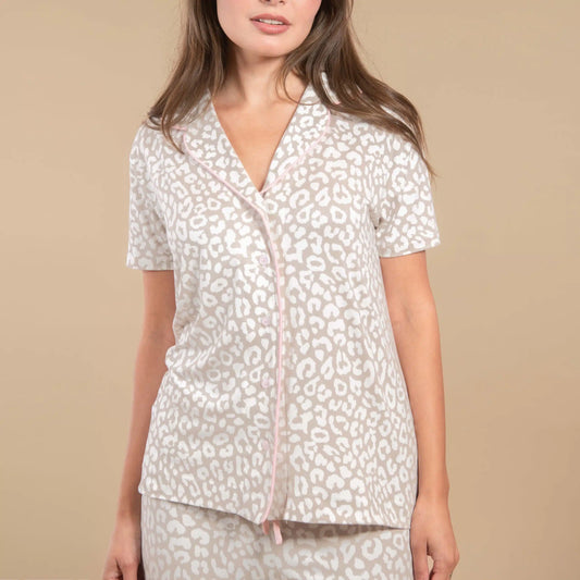Taupe Leopard Notch Collar Top