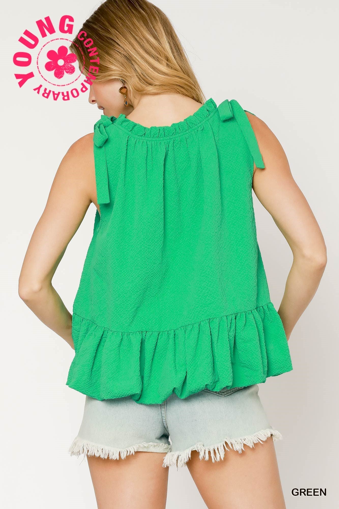 C4622 Bubble Hem Sleeveless Top