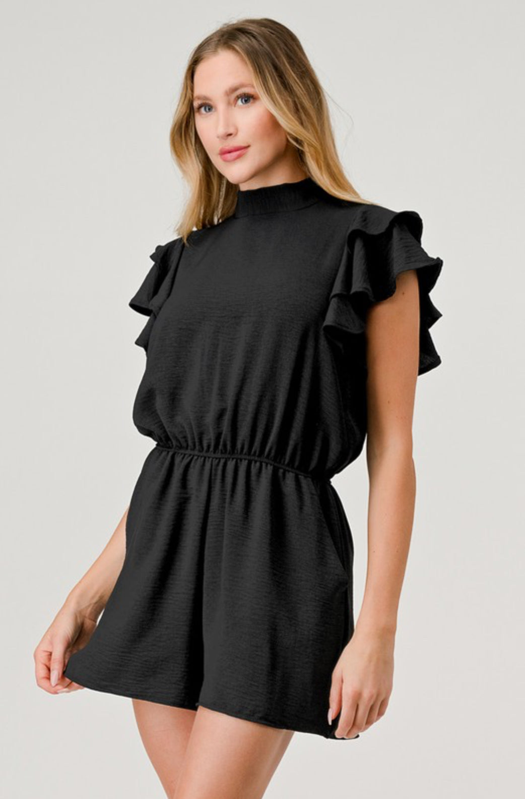 Tara Mock Neck Ruffle Sleeve Romper