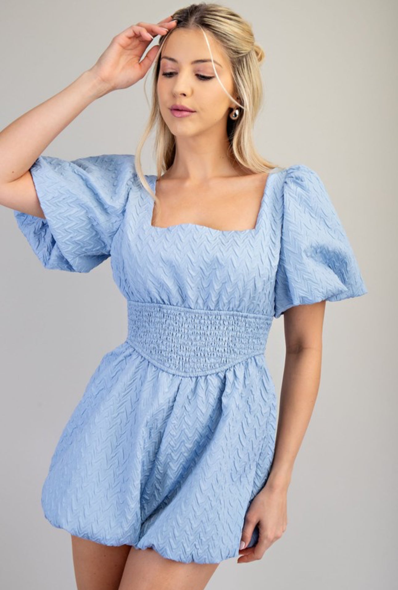 GP7376 Puff Sleeve Smocked Romper