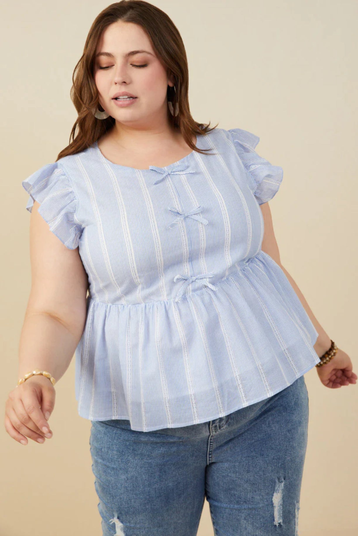 HY9151W Curvy Striped Top