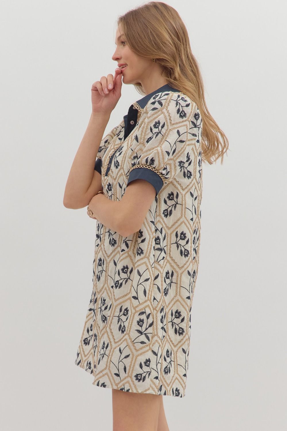 D28205 Floral Embroidered Mini Dress