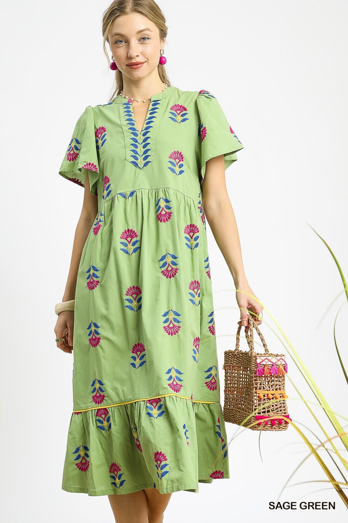 K0261 Embroidered Tiered Midi Dress