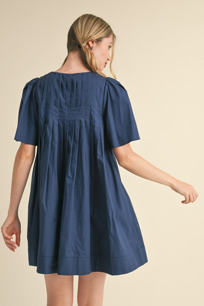 MDR3704 Pleated Short Sleeve Mini Dress
