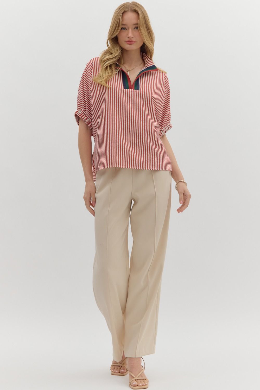 T25970 Stripe Pattern Dolman Top