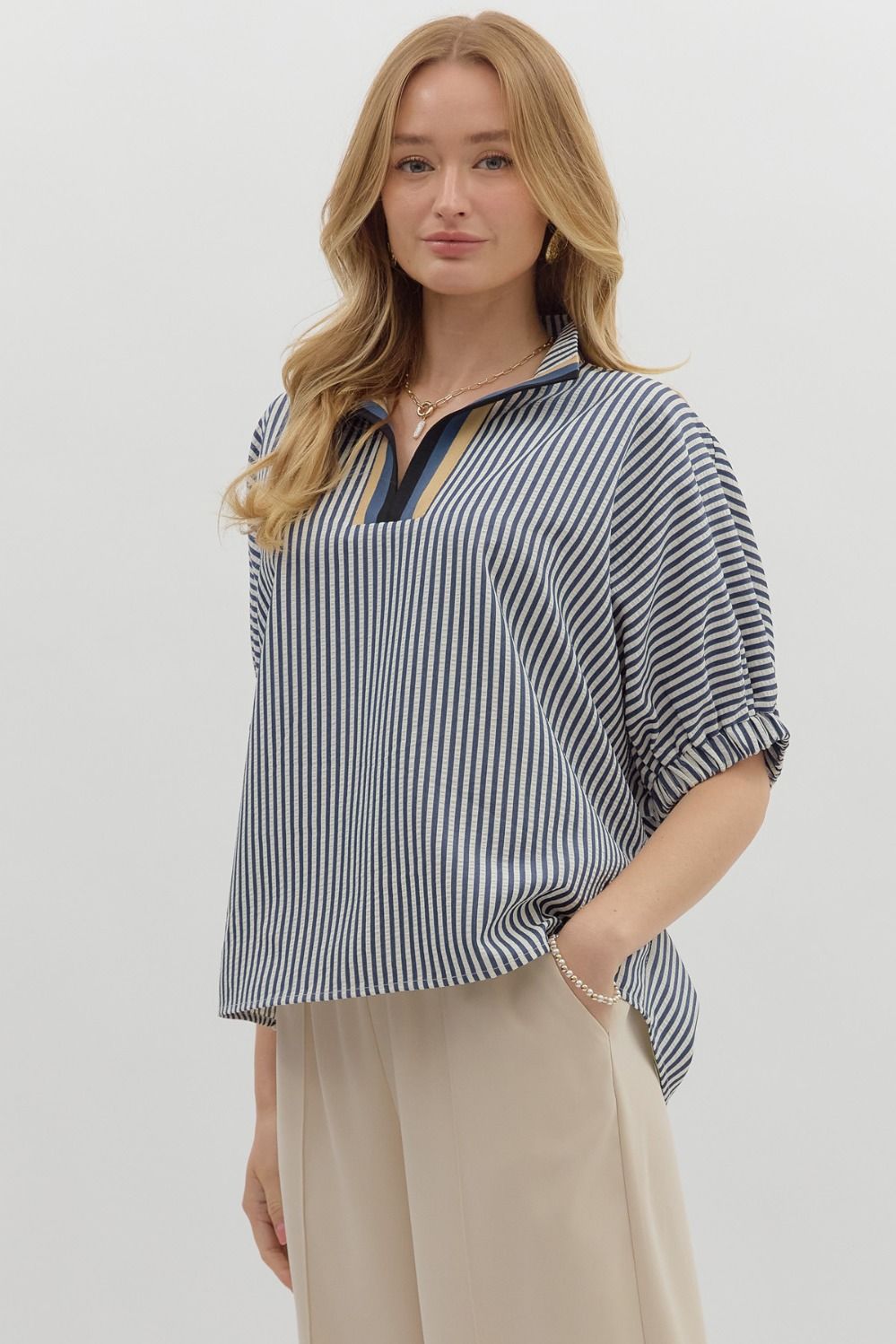 T25970 Stripe Pattern Dolman Top