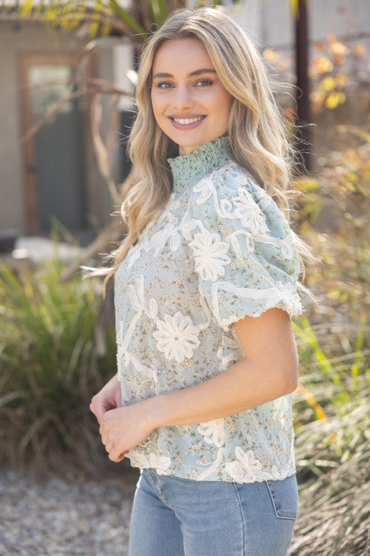 36290 Smocked Lace Detail Top