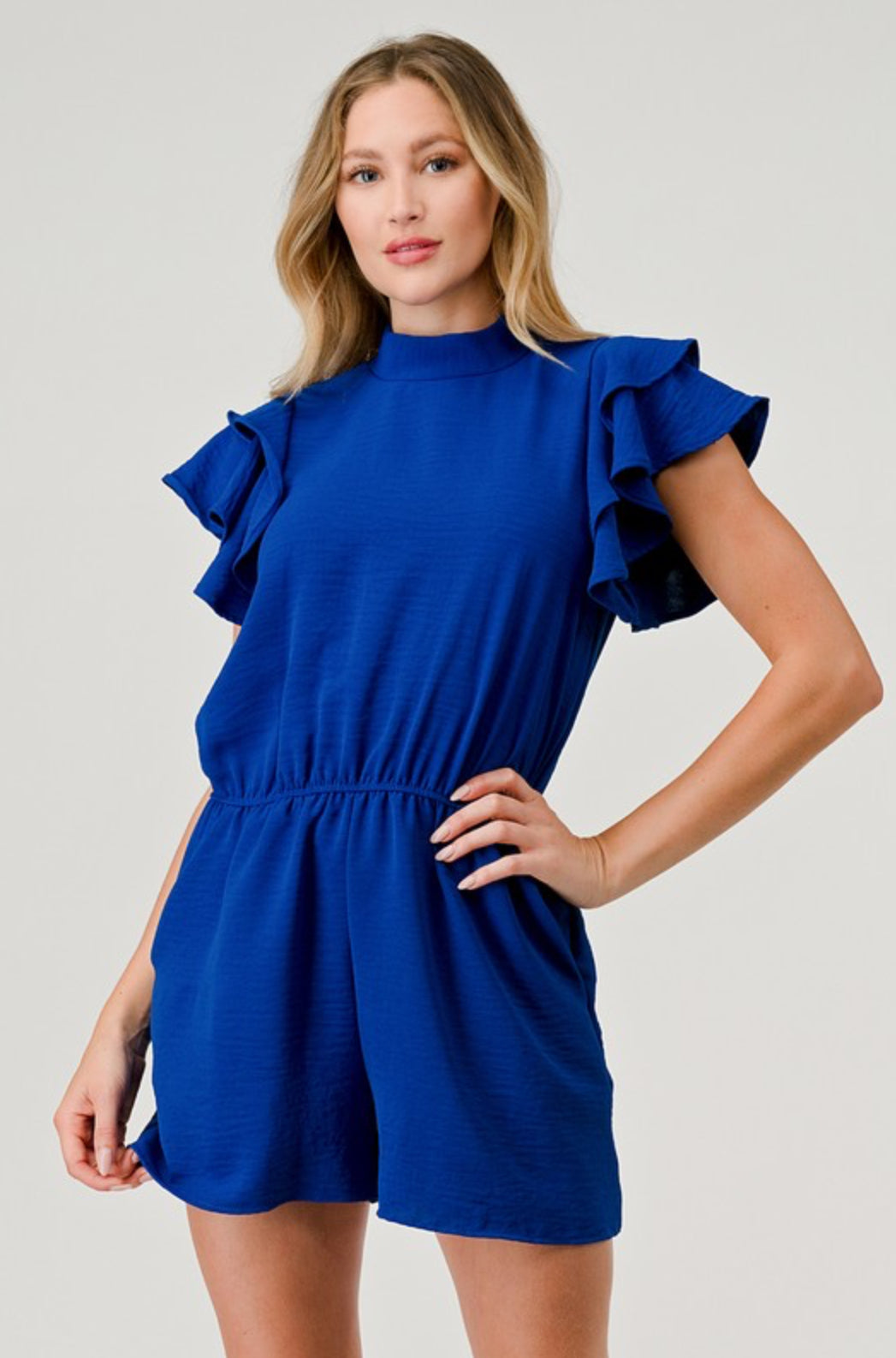Tara Mock Neck Ruffle Sleeve Romper