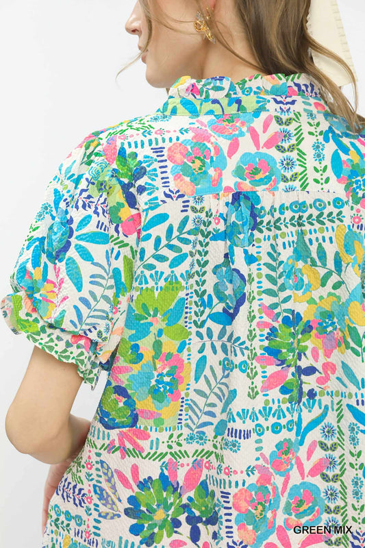 WC6336 Curvy Botanical Print Top