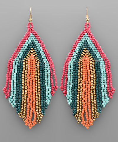 EP45775 Seed Bead Stripe Fringe Earrings