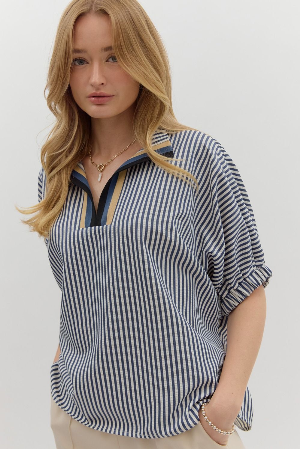T25970 Stripe Pattern Dolman Top