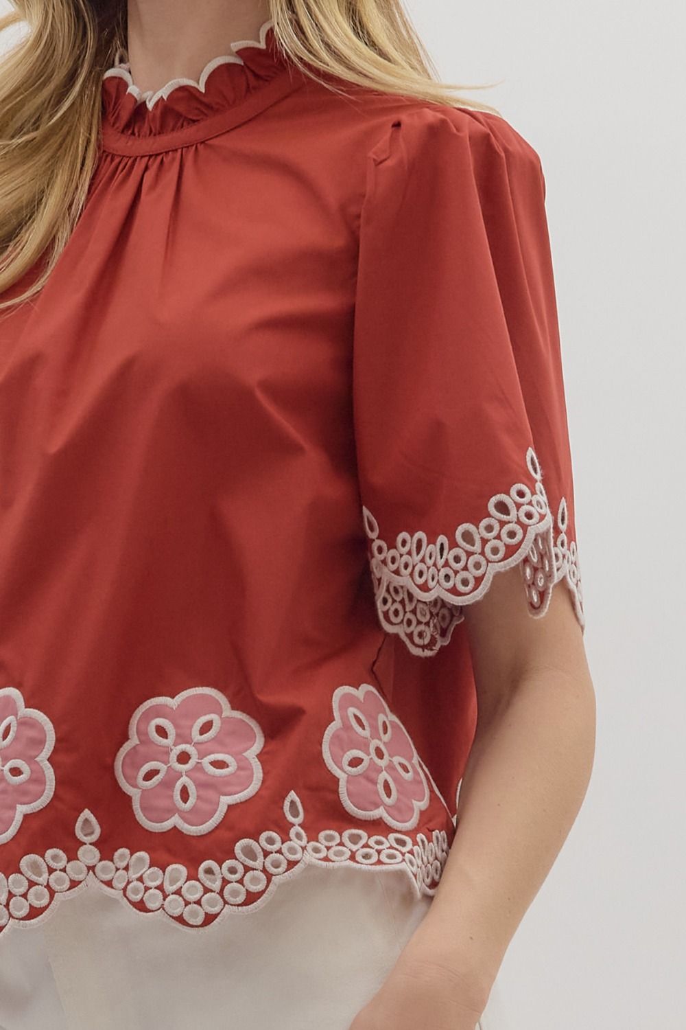 T28433 Floral Embroidery Top