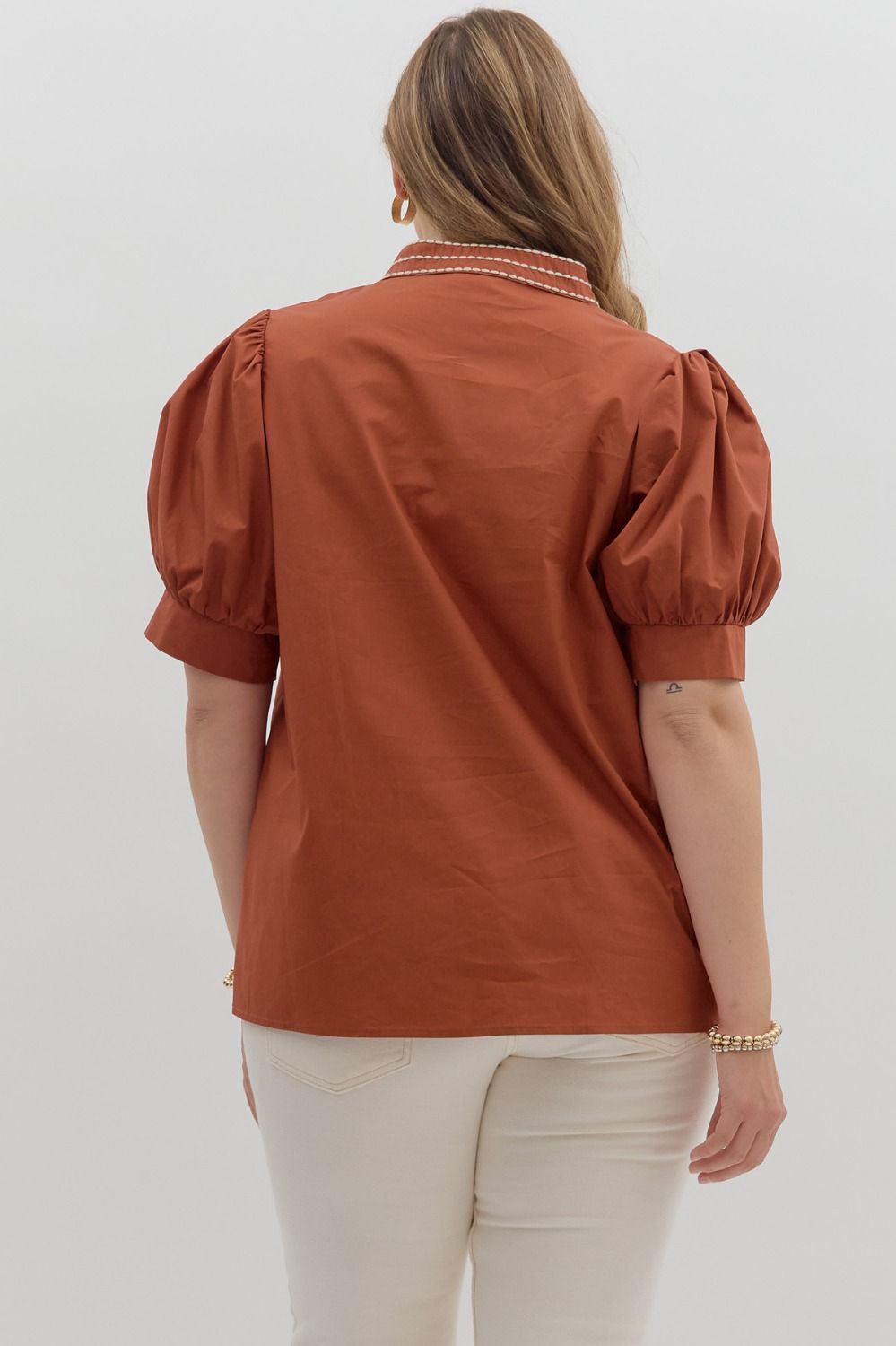 T27464P Curvy Solid Puff Sleeve Top