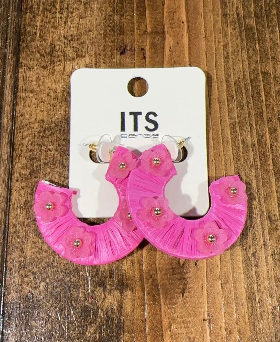 ME11122 Flower Raffia Wrapped Hoops