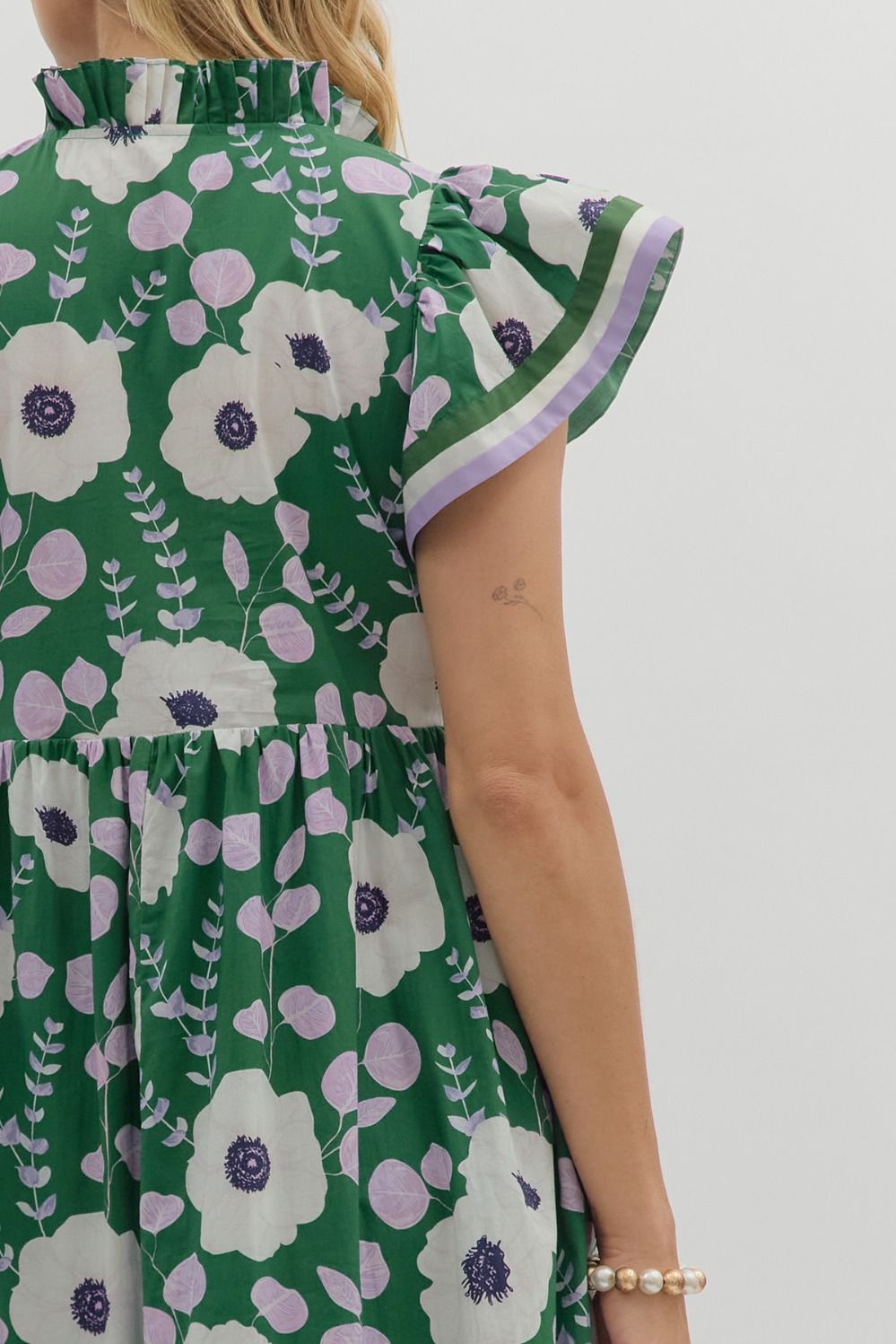 D28051 Floral Print Flutter Sleeve Midi Dress
