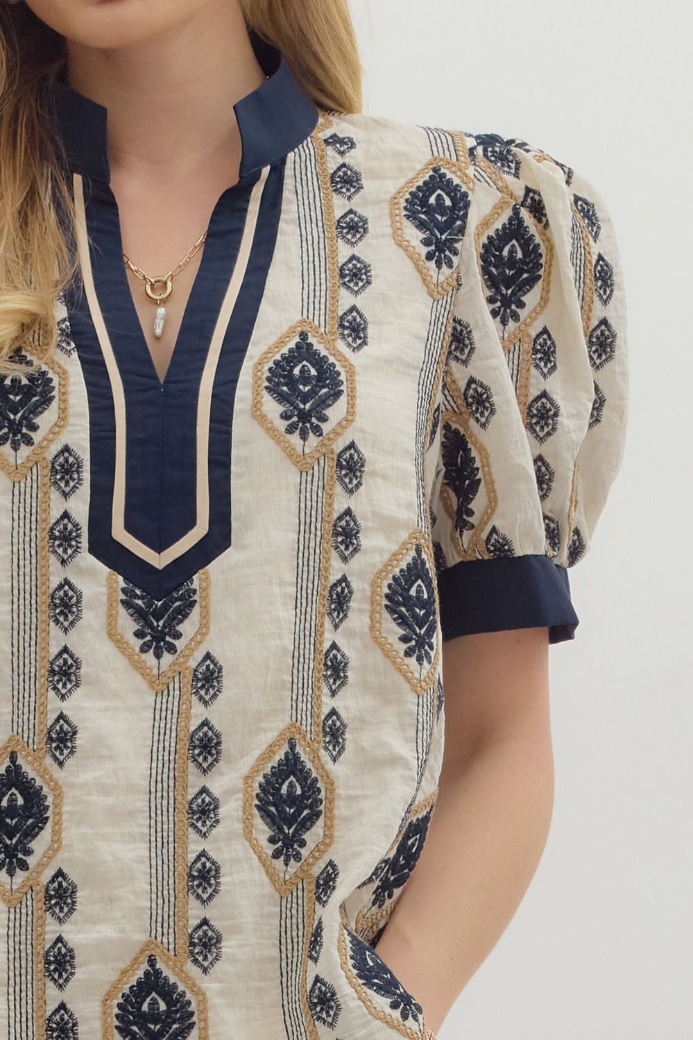 T28309 Abstract Pattern EmbroideredTop