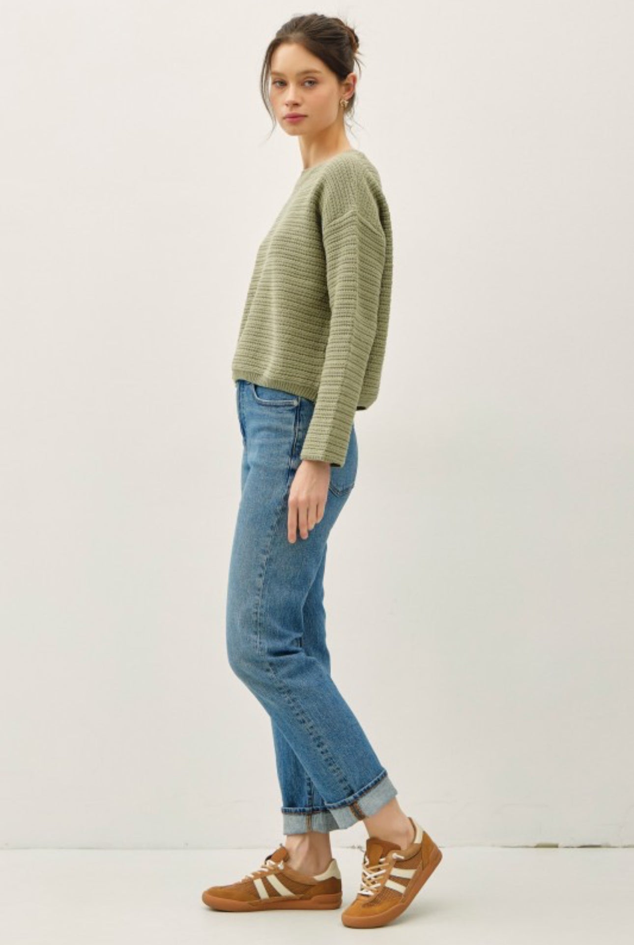 65257 Boat Neck Textured Stripe Sweater
