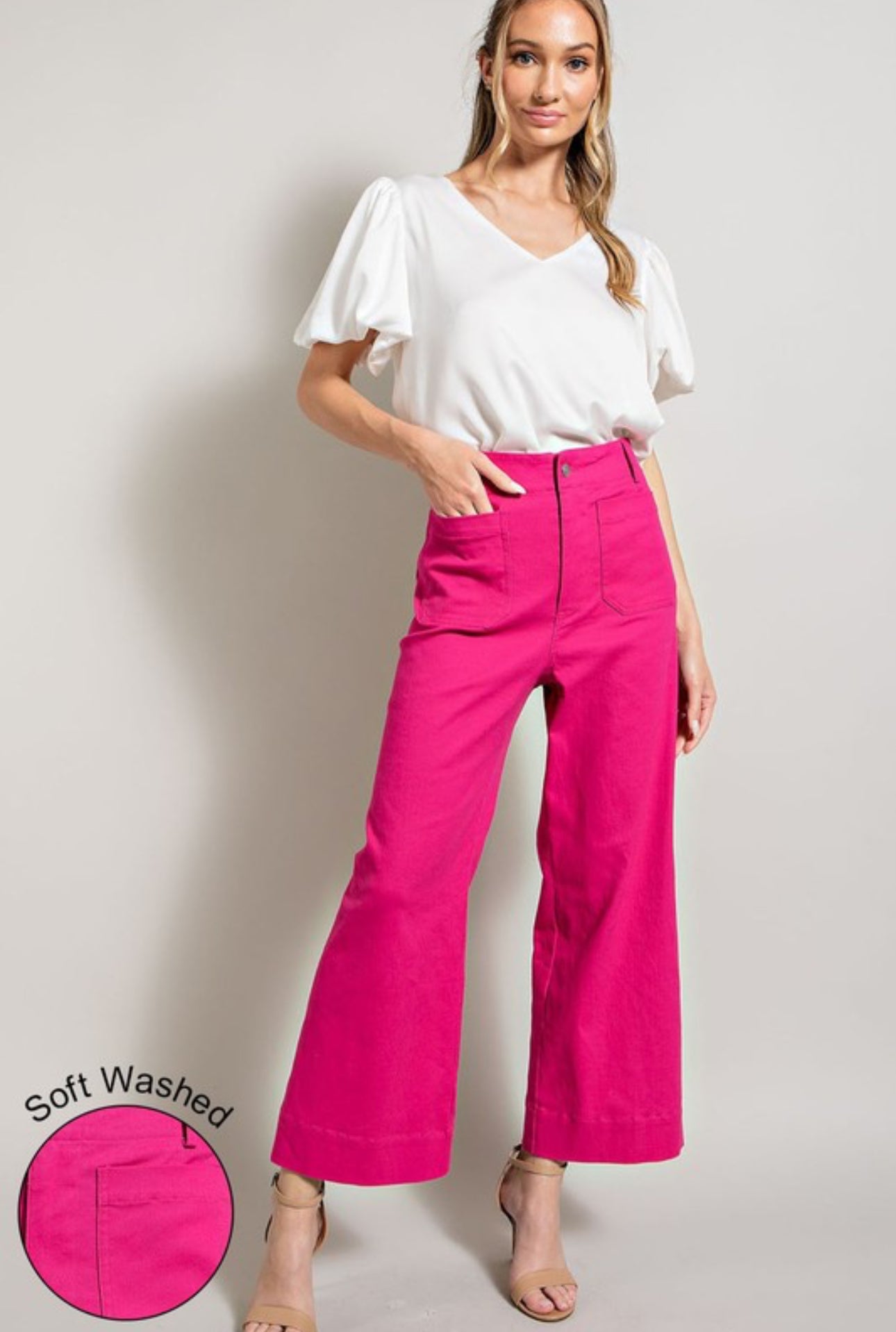 PK7618 Soft Washed Wide Leg Pants