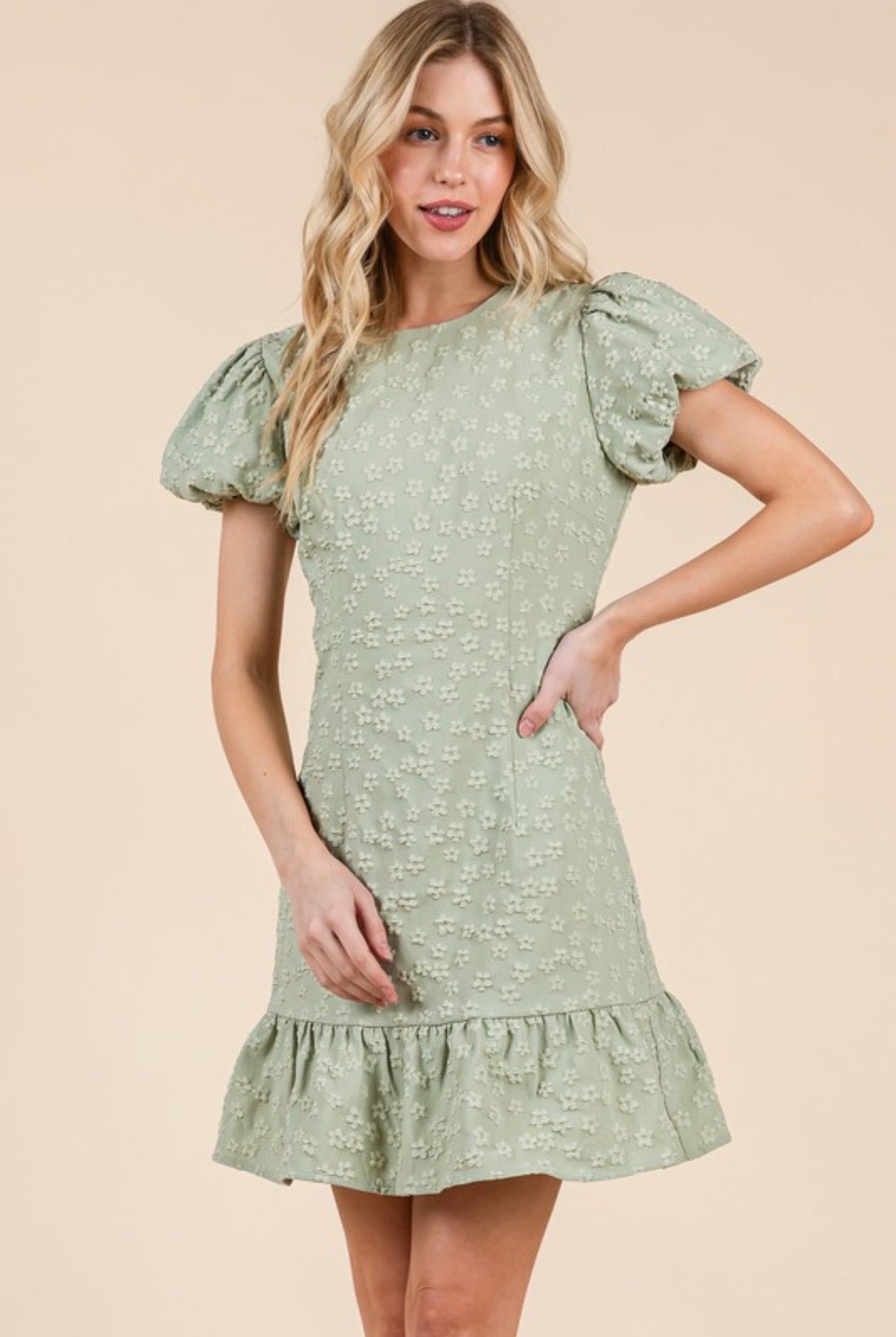 floral jacquard mini dress MD51672 Floral Jacquard Mini Dress Sage / Large