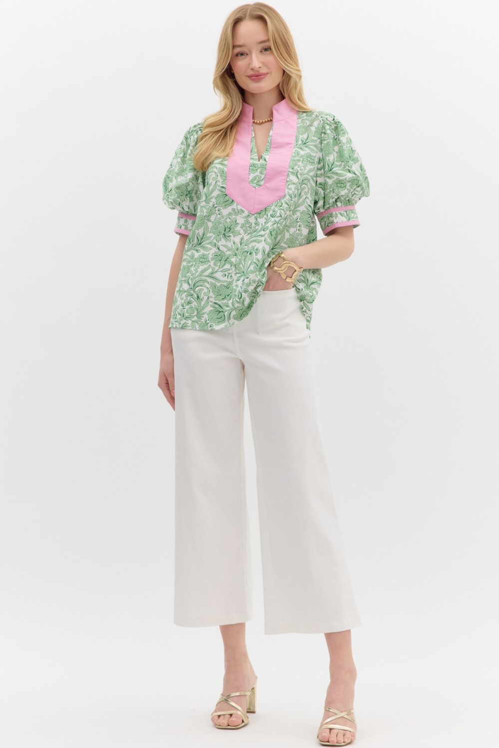 T26645 Floral Print Puff Sleeve Top