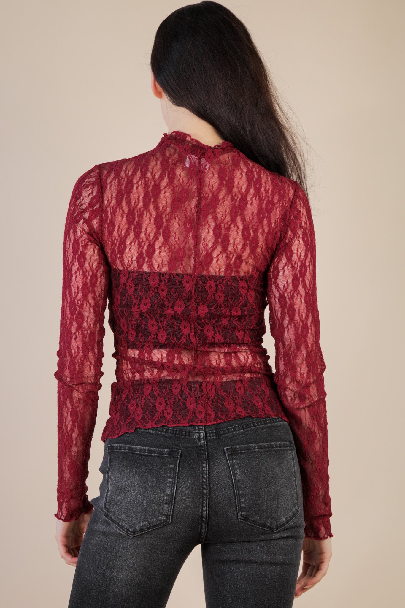 NT12220 Fitted Sheer Mesh Lace Top
