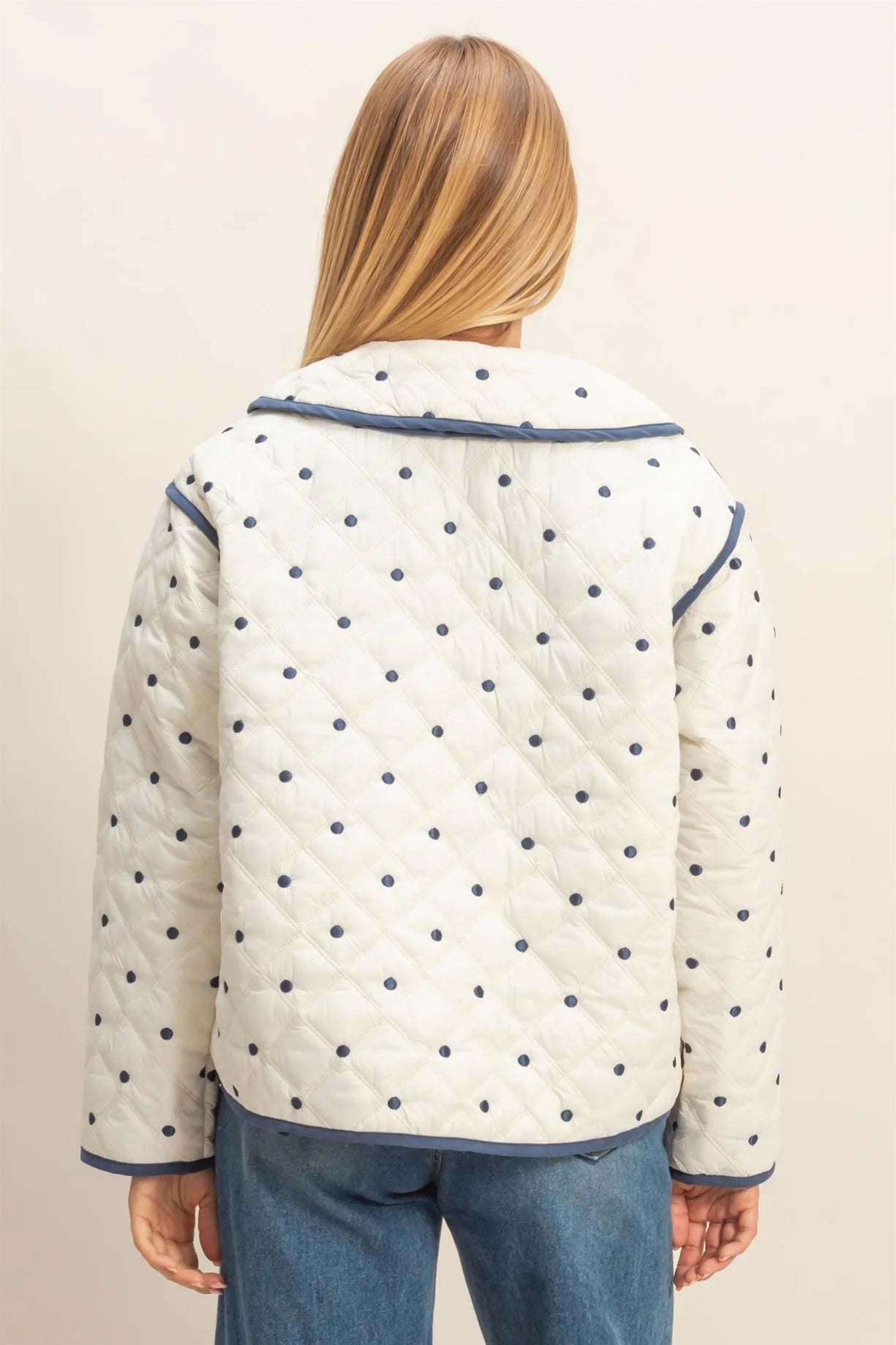 HF26A086 Polkadot Quilted Front Tie Jacket