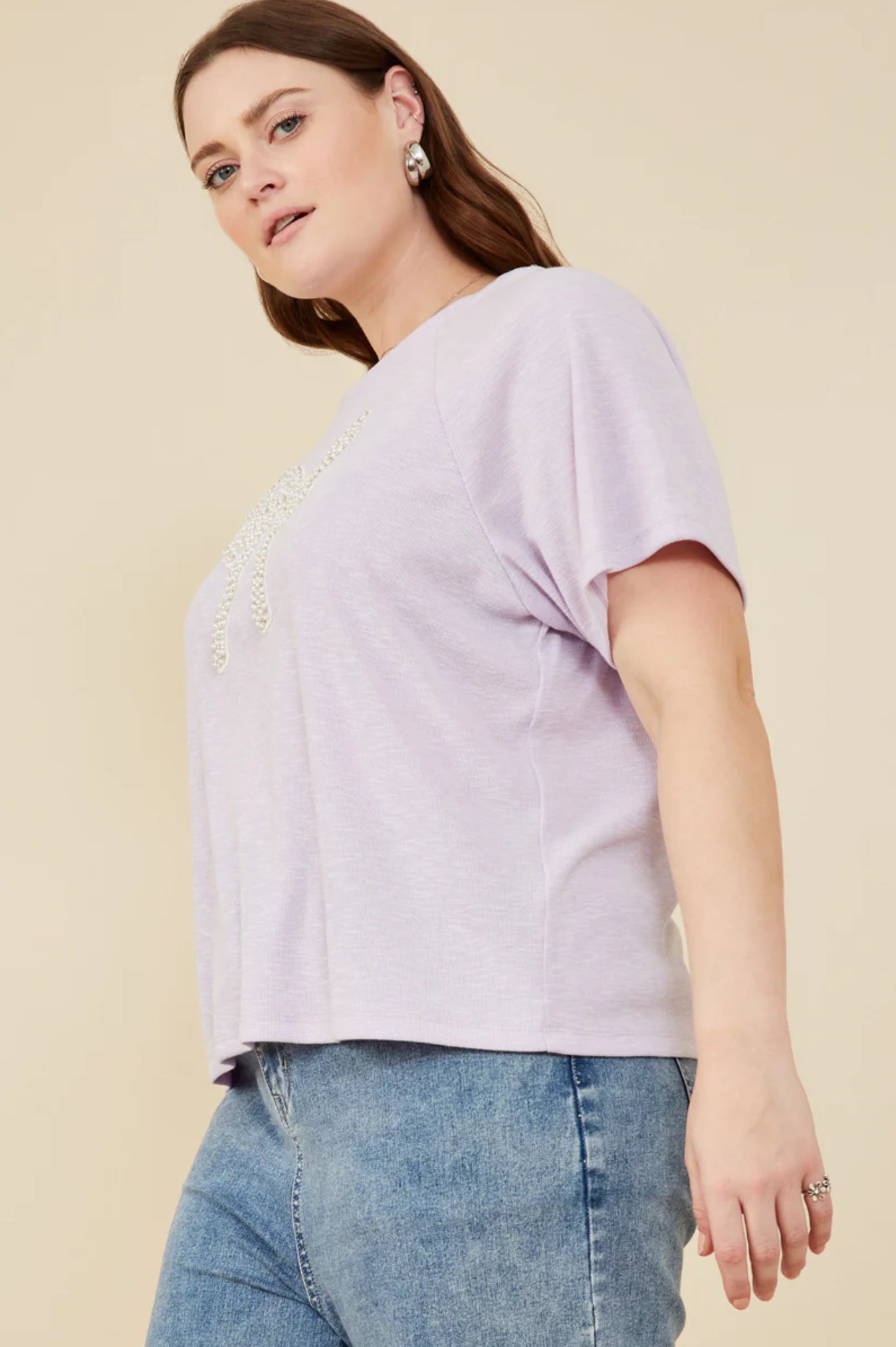 HY8434W Curvy Pearl Ribbon Top