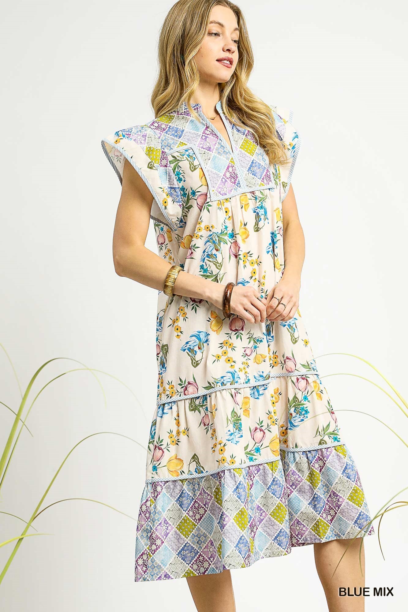 K0153 Patchwork Midi Dress