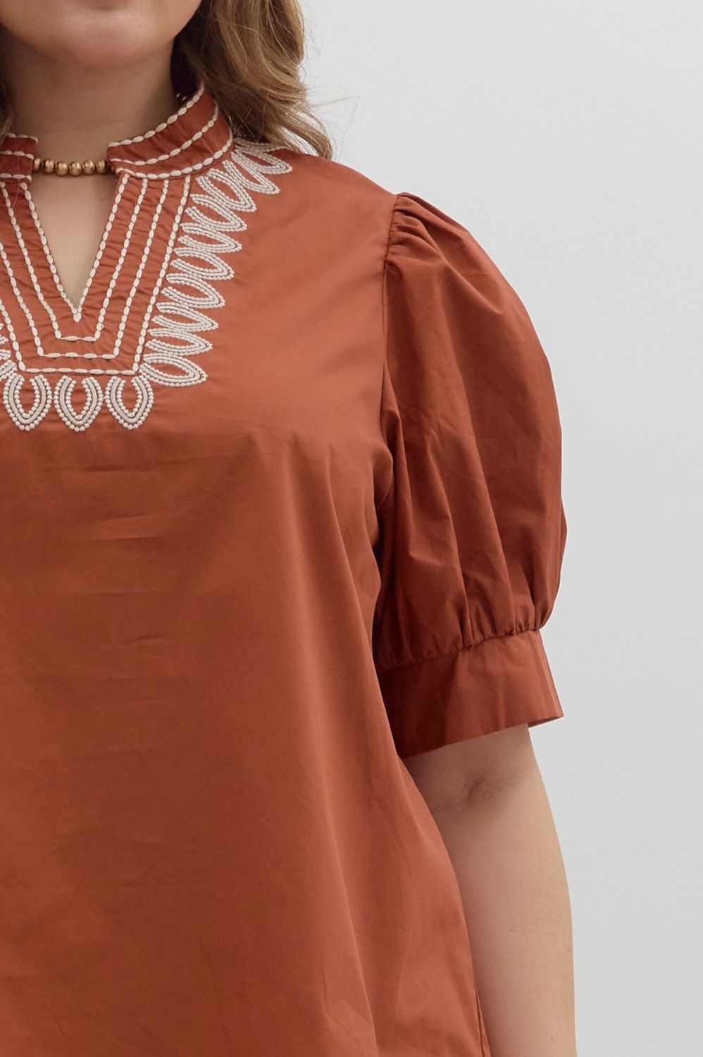 T27464P Curvy Solid Puff Sleeve Top