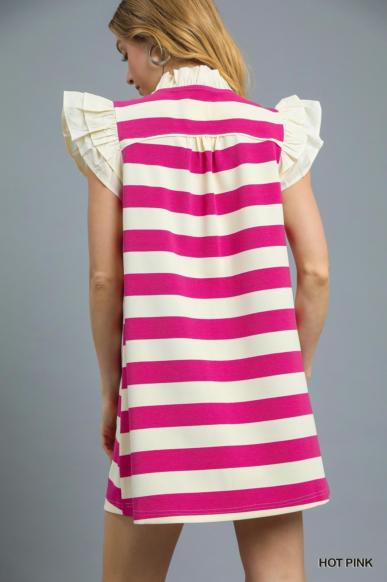 K0088 Puff Sleeve Striped Mini Dress