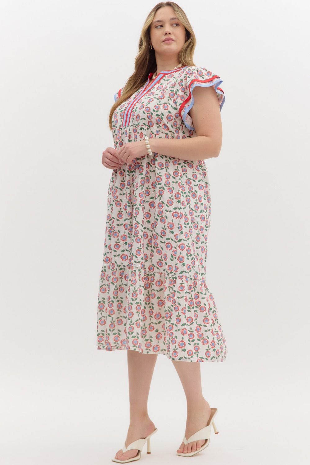 D26475P Curvy Floral Print Midi Dress