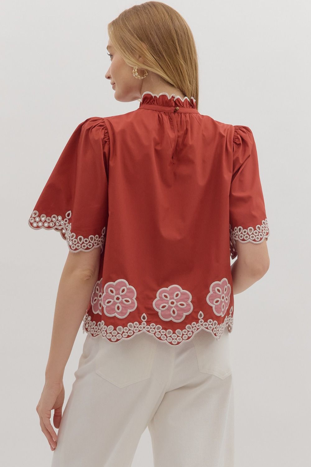 T28433 Floral Embroidery Top
