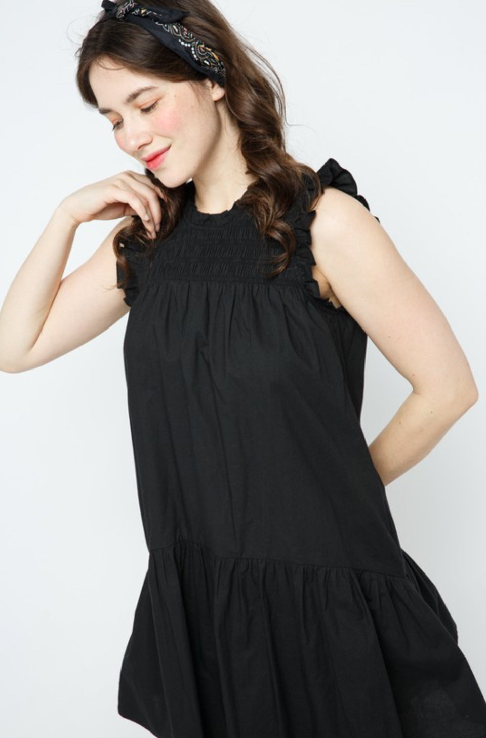 MDR9157 Shirred Cap Sleeve Dress