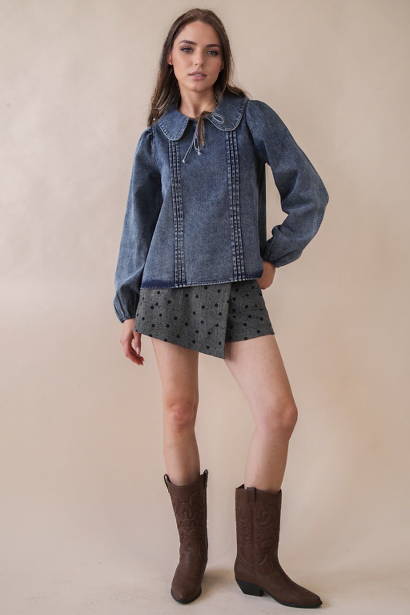 NT12233 Mineral Washed Denim Top