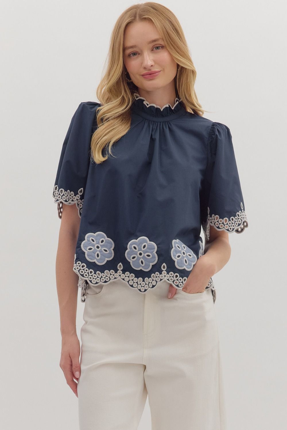T28433 Floral Embroidery Top