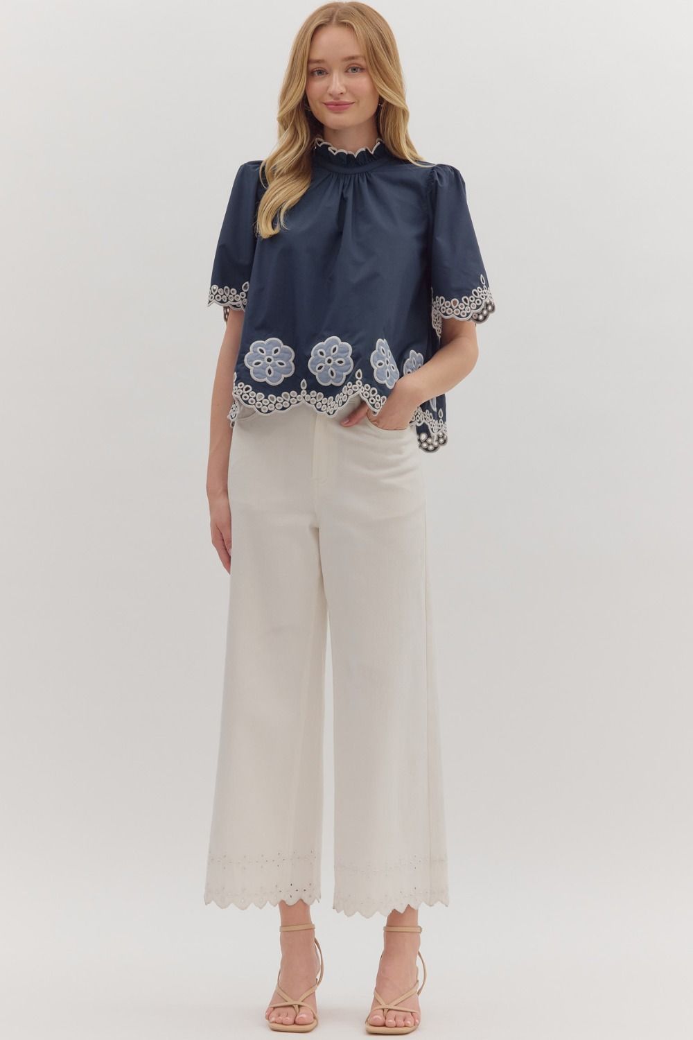 T28433 Floral Embroidery Top