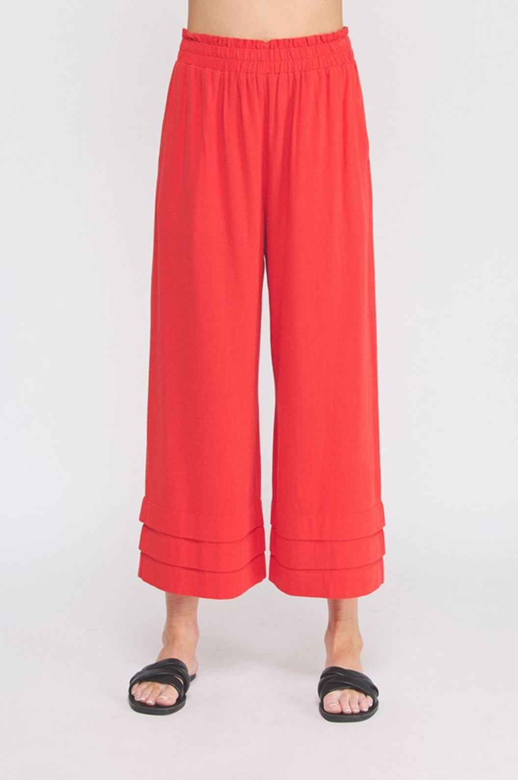 AP9007 Ruffle Hem Linen Pants