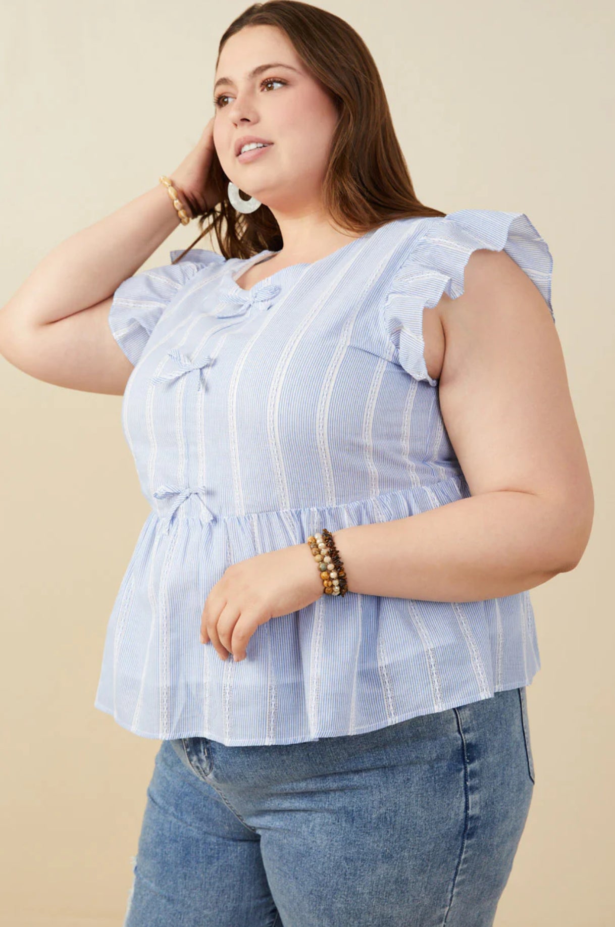 HY9151W Curvy Striped Top