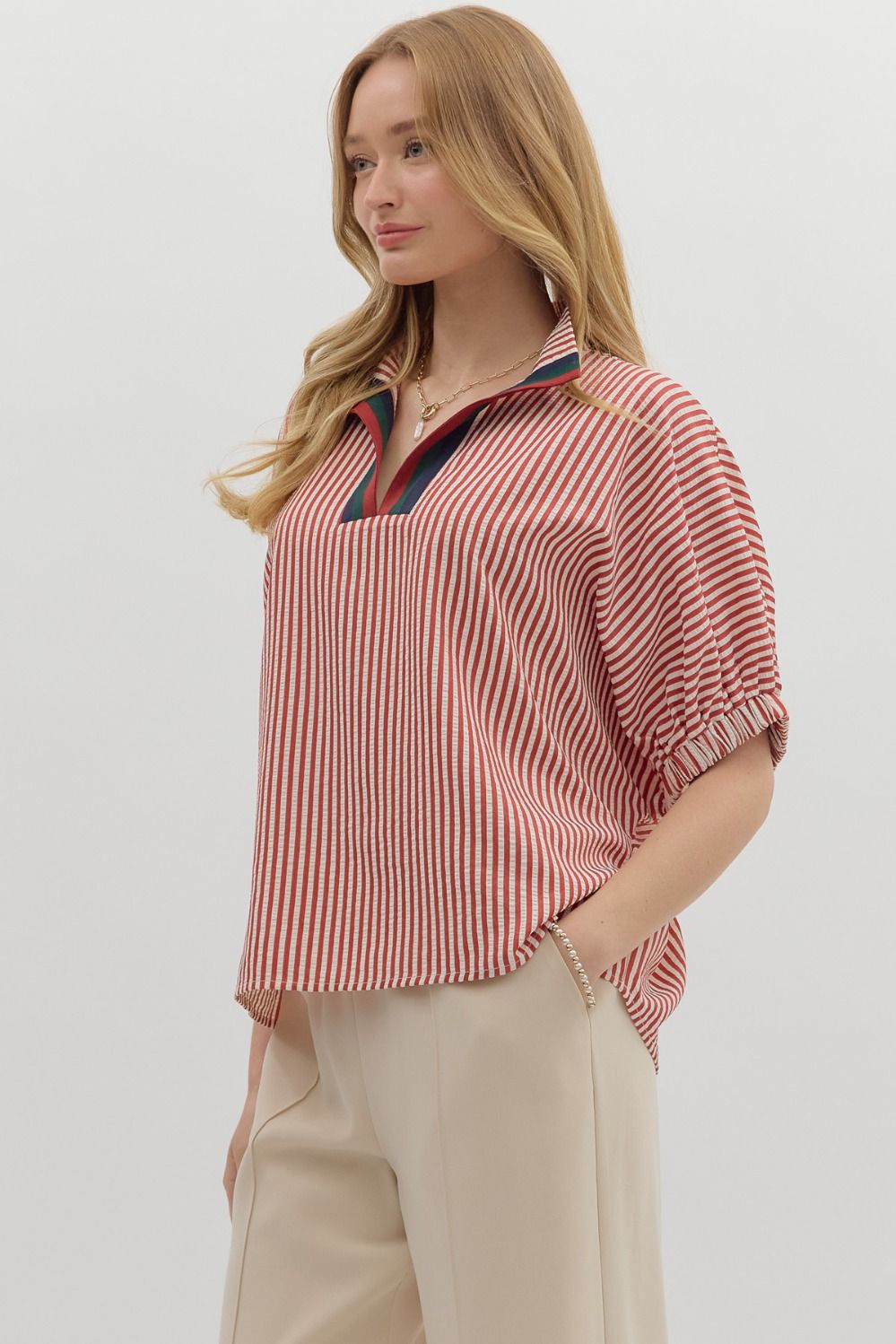 T25970 Stripe Pattern Dolman Top