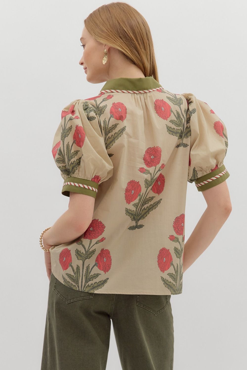 T27875 Floral Bubble Sleeve Top