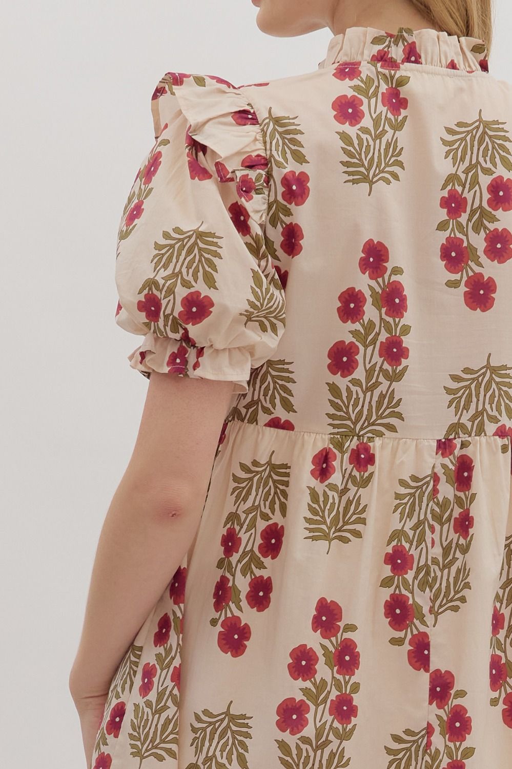 D28289 Floral Print Short Sleeve Midi Dress