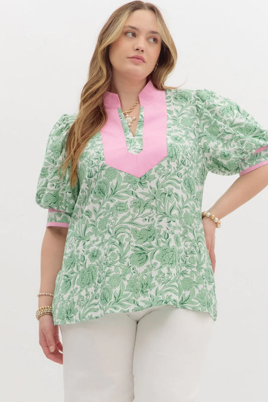 T26645P Curvy Floral Print Top