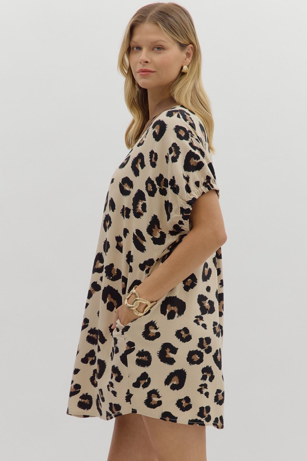 D28188 Oversized Leopard Pattern Mini Dress