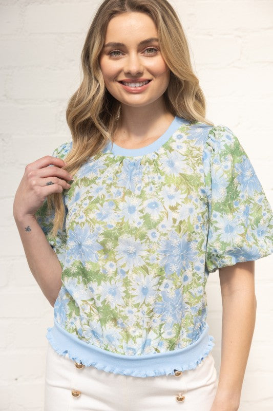 36737 Floral Print Embroidered Top