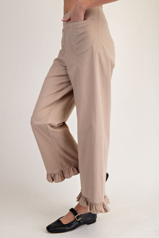 PK14534 Straight Leg Ruffled Hem Pants