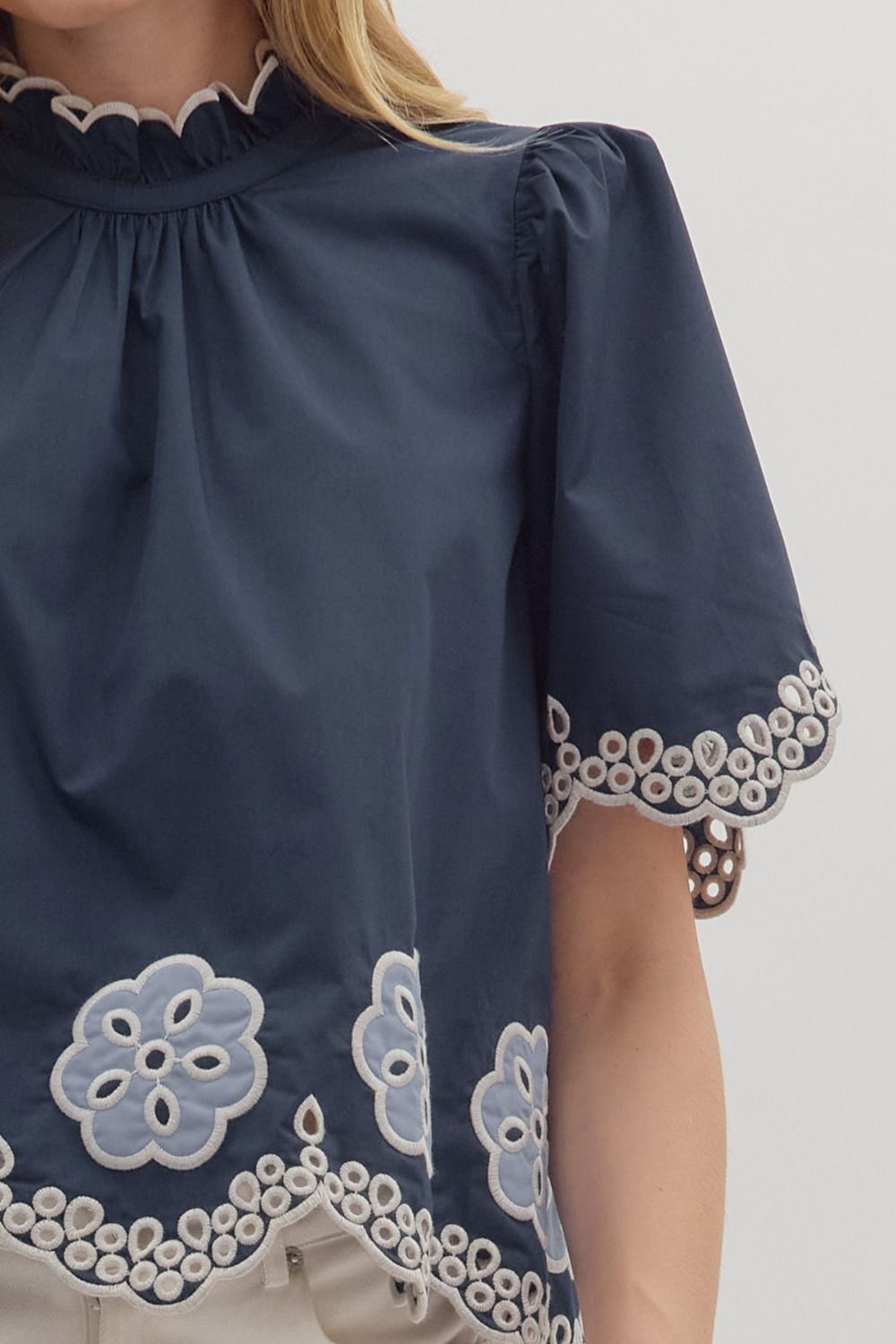 T28433 Floral Embroidery Top