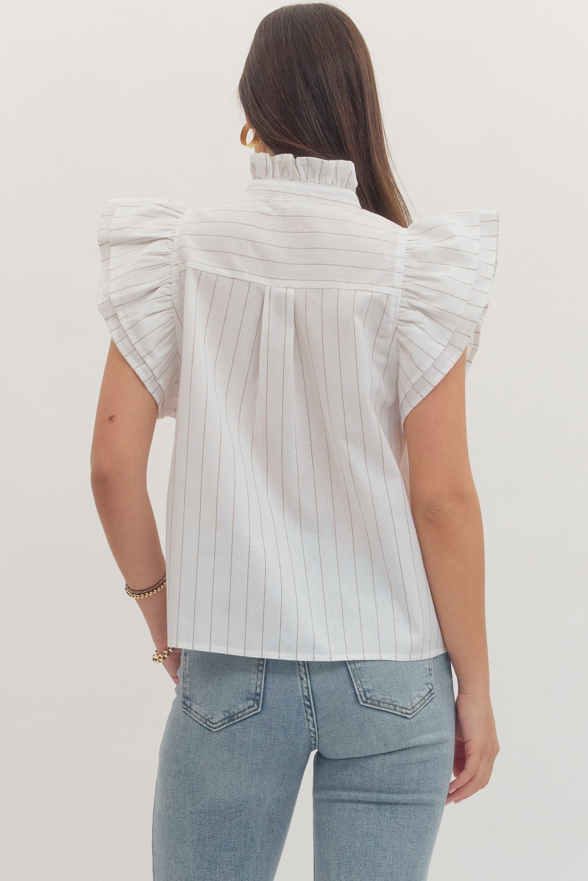 T30764 Embroidered Flutter Sleeve Top