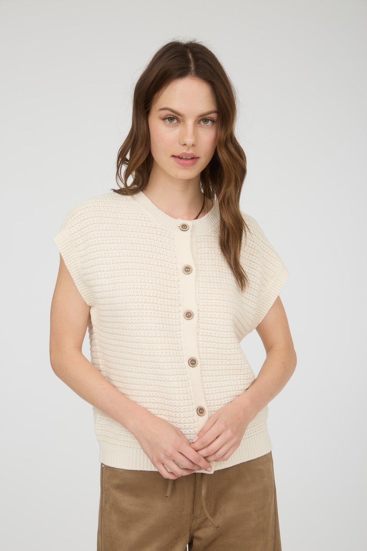 TW2030 Button Down Short Sleeve Cardigan Vest