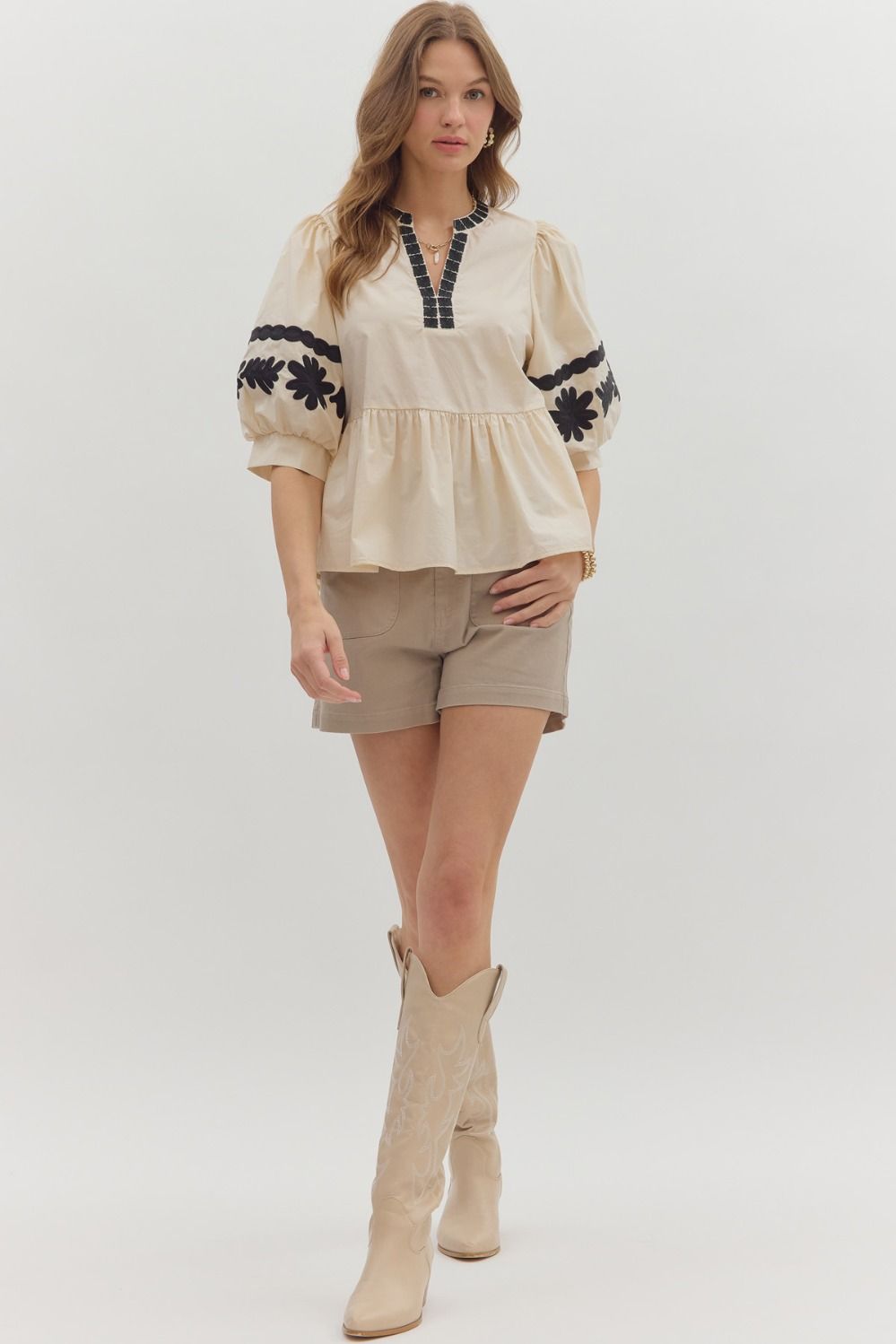 T28506 Solid 3/4 Sleeve Top
